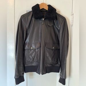 Coach Flight Bomber Moto Aviator Black Leather Jacket Shearling Collar